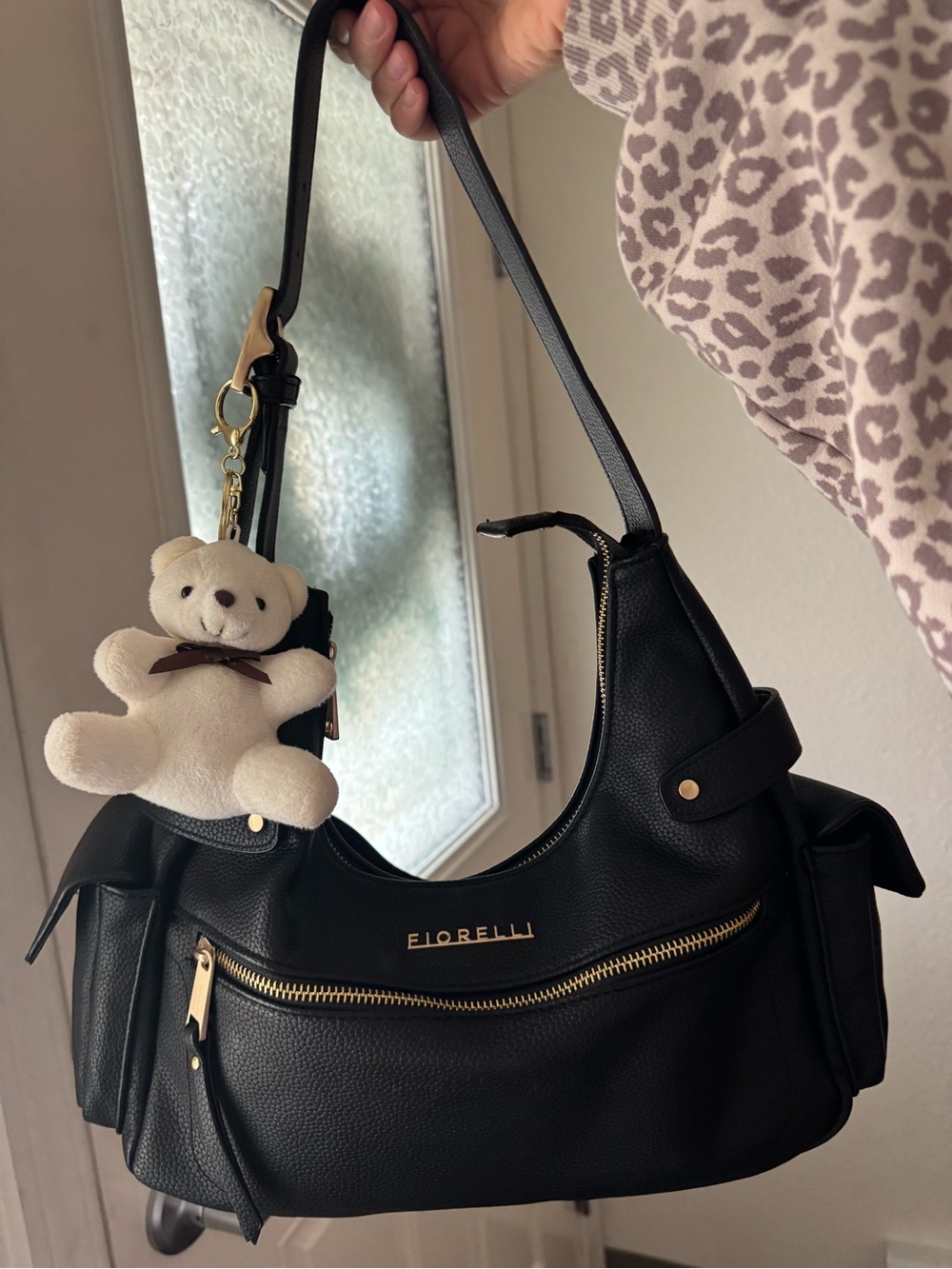 Black Shoulder Bag with Teddy Charm